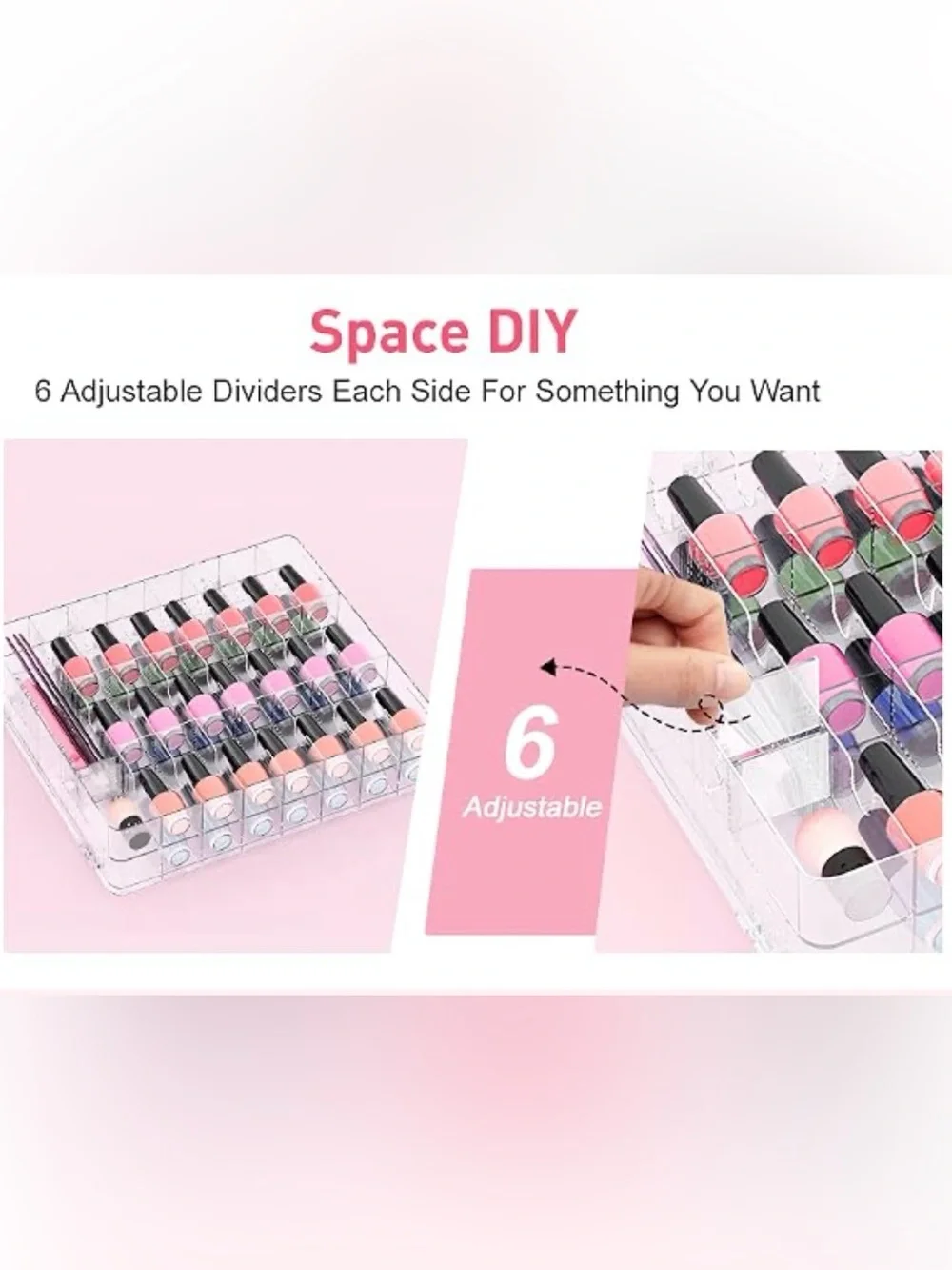 Nail Polish Double-Sided Plastic Organizer Carrying Case w/ Adjustable Dividers